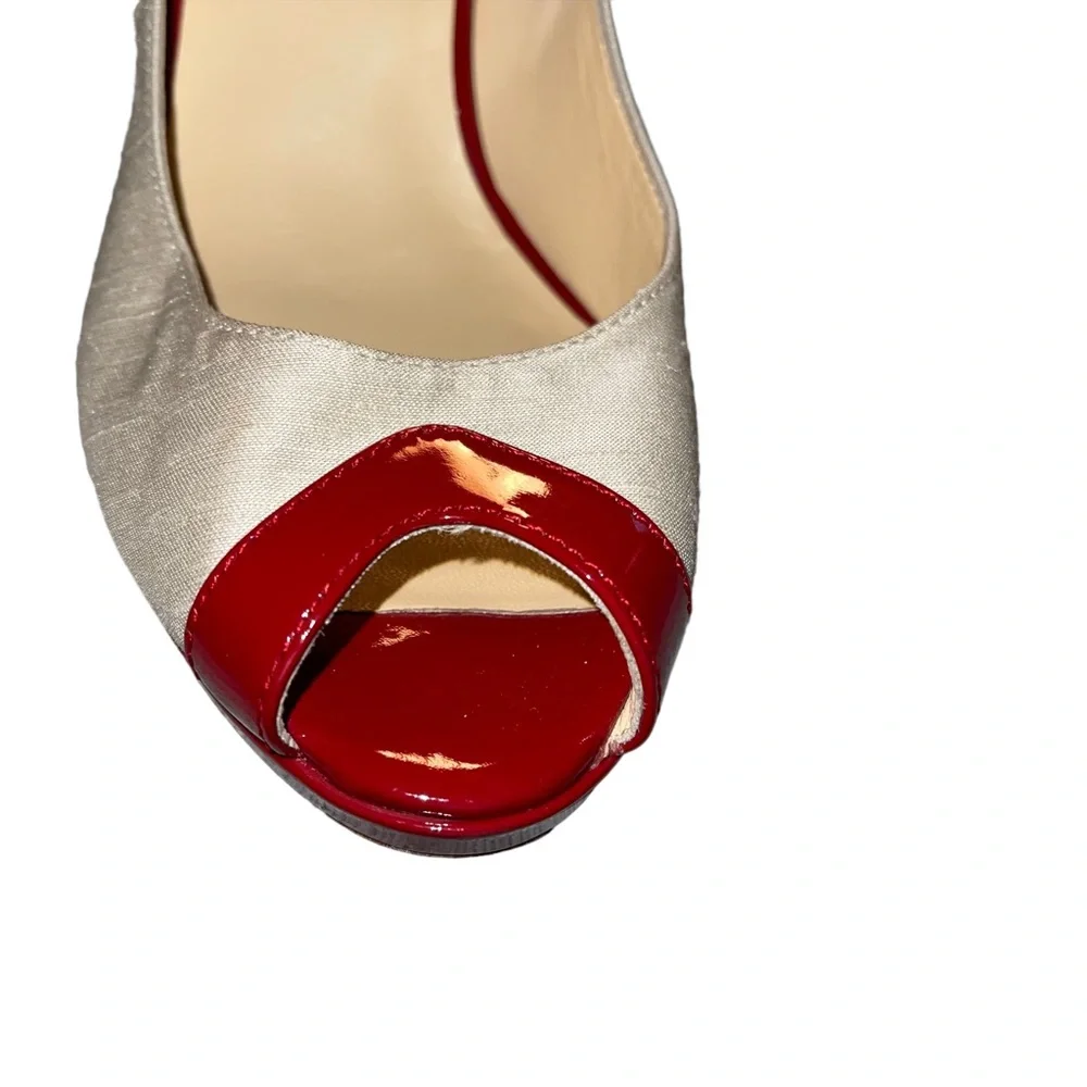 Cole Haan Nami Air Open Toe Pumps Women’s Size 7B Red And Beige 3.5” Heel EUC - Picture 8 of 10